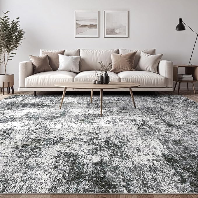 Area Rug Living Room Rugs - 5x7 Large Soft Indoor Neutral Modern Abstract Low Pile Washable Rug Carpet for Bedroom Dining Room Farmhouse Home Office - Grey