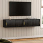 Large Floating TV Stands Set of 2, Modern Fluted Nightstands Wall Mounted Bedside Table Storage Cabinet with Sliding Doors for Living Room, Bedroom Black