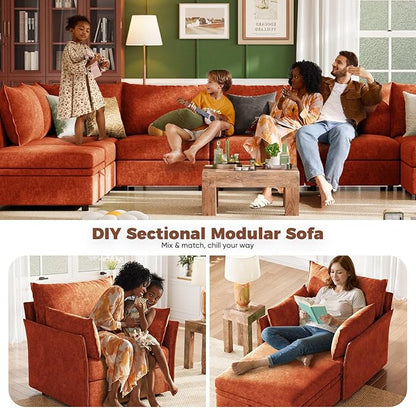 ABCASA Oversized Loveseat Sofa, Modern Modular Sectional Couch Terracotta Orange Fluffy Chenille Mid Century 2-Seat 24.5" Deep Seat for Apartment, Living Room, Bedroom