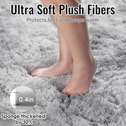 PAGISOFE Abstract Shaggy Machine Washable Area Rug 4' x 6' Plush Soft Fluffy Fuzzy Furry Carpet for Living Room, Home Decor Aesthetic Tie-Dyed Light Grey Bedside Rugs, Nursery Grils Boys Kids Room
