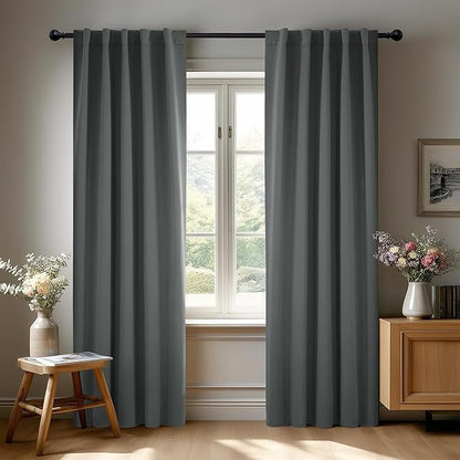 Deconovo Blackout Curtains, Thermal Insulated, W42 x L95 2 Panels, Back Tab, Machine Washable, Room-Darkening Drapes for Bedroom/Living Room Dark Grey