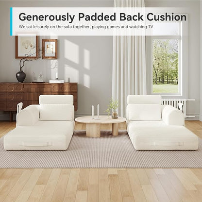 Upgrade High Backrest Design Sofa Bed with Fixed-Shape Frame & Removable Armrests and Backrest, 2 Corduroy Pillow, Convertible Mattress Couch for Small Spaces - No Assembly (High Backrest Beige)