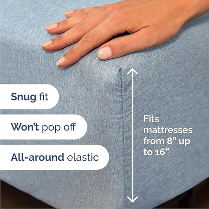 Queen 6 Piece Sheet Set - Cooling & Breathable - Hotel Luxury Bedding, Includes Fitted Sheet for Women, Men, Kids & Teens - 1 Flat, 1 Fitted Sheet, 4 Pillowcases w/Deep Pockets - Heathered Blue