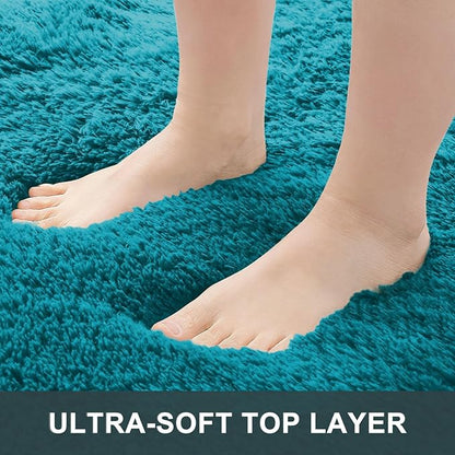 OLANLY 3x5 Machine Washable Small Bedside Rug, Soft Fluffy Shaggy Rugs for Living Room, Bedroom, Indoor Floor Carpet for Kids Girls and Boys, Preppy Dorms, Nursery, Home Decor Aesthetic, Teal