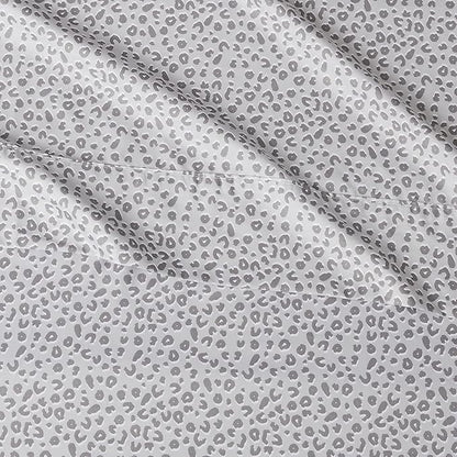 Amazon Basics Lightweight Super Soft Easy Care Microfiber 4 Piece Bed Sheet Set With 14-inch Deep Pockets - Full, Gray Cheetah,Printed