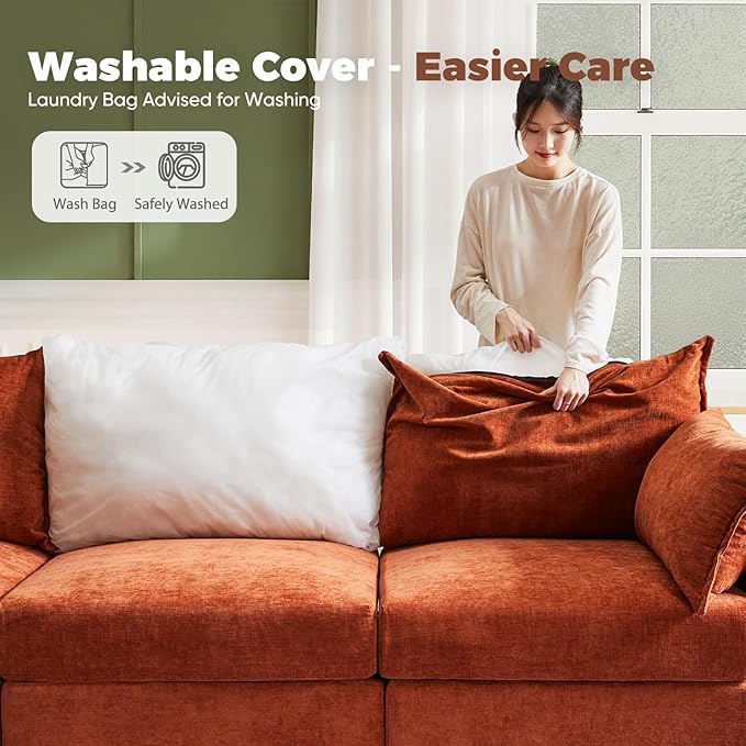 ABCASA 102.6" Modular Sectional Sofa, Oversized 3-Seater Terracotta Orange Couch with Removable Chenille Fabric Cover, Deep Seat & High Backrest for Living Room, Office & Apartment
