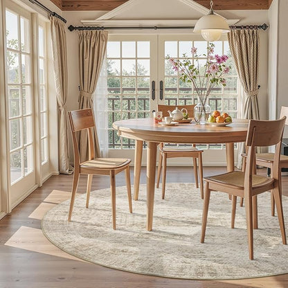6x6 Beige Round Rug 6ft Living Room Circle Rug Vintage Round Area Rug Non Slip Indoor Carpet for Dining Room Bedroom