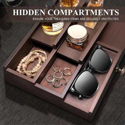 EOSAHR Farmhouse Cologne Organizer for Men - 3 Tier Perfume Organizer with Hidden Compartment and Storage Drawer - Great Gift for Boyfriend or Dad (Retro Brown)