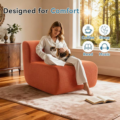 Single Boneless Chairs,Fireside Beanbag Chair Upholstered Cloud Sofa Chair,Corduroy Floor Couch Boneless Couch for Living Room,Memory Foam Lounge Chair for Bedroom,Orange