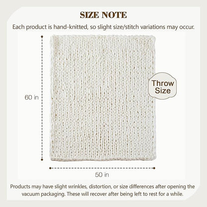 Carriediosa Chunky Knit Throw Blanket 50" X 60", 100% Hand Made Large Chenille Loop Yarn Soft Fluffy Throws for Couch Sofa Bed, Big Crochet Cozy Heavy Thick Cable Woven Blankets, Cream White