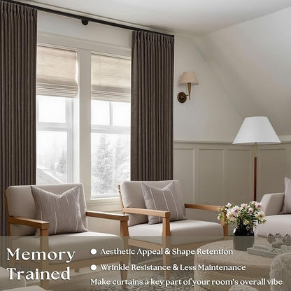 Dark Chocolate Pinch Pleated Linen Curtains 96 Inches Long 2 Panels for Living Room Bedroom Memory Training Brown Semi Sheer Pleat Drapes with Hooks Rings Light Filtering Window Curtain 40x96