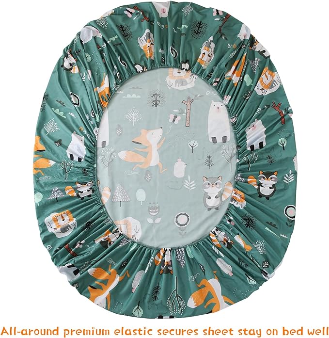 JSD Green Forest Animals Kids Sheet Set Twin Size, 3 Piece Woodland Printed Microfiber Bed Sheets Deep Pocket