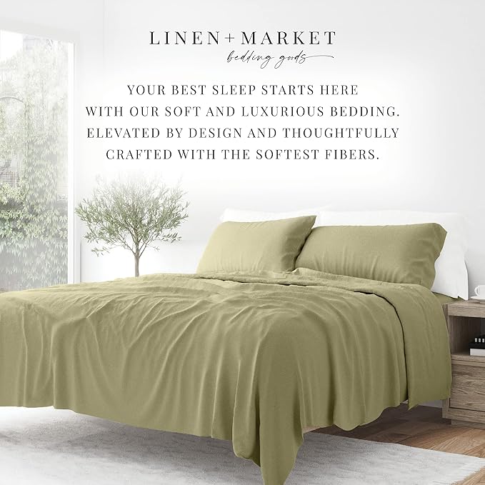 Linen Market Queen Sheet Set 4 Piece - Ultra Comfortable & Breathable Cooling Queen Bed Sheets - Deep Pocket & Wrinkle-Free Sheets Fits 16" Mattress - Extra Soft & Oeko-TEX Certified - Sage