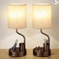 Bedside Table Lamps for Bedroom Set of 2 - Nightstand Lamp with AC Outlet Charging Port and USB A C, 3 Color Temperatures, Included Phone Holder & Pen Holder, Brown Night Stand Lamps for Guest Room
