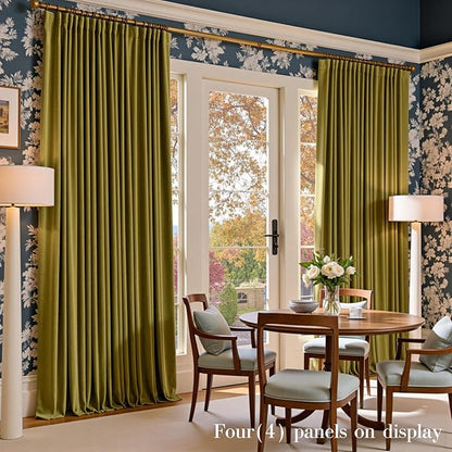 Lazzzy Velvet Blackout Curtains Thermal Insulated Room Window Drapes Super Soft Luxury Curtains for Living Room Bedroom Rod Pocket 2 Panels, Golden Olive, 52" W x 108" L