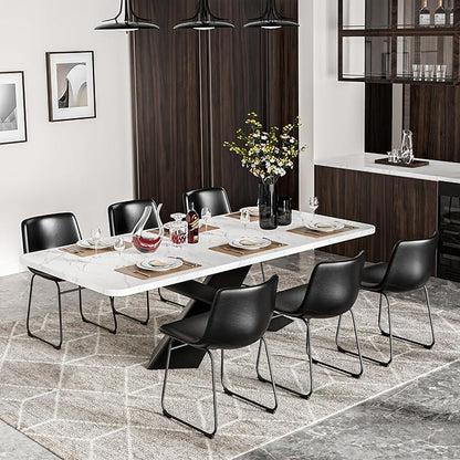 Dining Chairs Set of 8, 18 Inch Faux Leather Kitchen Dining Chairs with Back, Modern Armless Dining Room Chair with Metal Legs for Home Bistro Coffee Shops (Black)