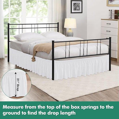 Biscaynebay Wrap Around Bed Skirts with Split Corners for Queen Beds 21" Drop, White Adjustable Elastic Dust Ruffles Easy Fit Wrinkle & Fade Resistant Silky Luxurious Fabric Machine Washable