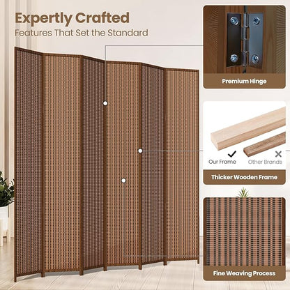 6 Panel Room Divider and Extra Wide Folding Privacy Screen, 94.5" W x 67" H, Bamboo Room Divider for Room Separation.