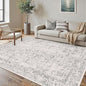 Gray Area Rug 5x8 Machine Washable Vintage Living Room Distressed Non Slip Carpet Traditional Indoor Bedroom Grey Retro Floral Accent Throw Large Rug for Office Kitchen Bathroom Dining Room
