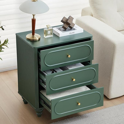 3 Drawer Fluted Dresser for Bedroom, Mid Century Modern Chest of Drawers, Wood Storage Small Dresser Organizer for Bedroom Living Room Hallway Closet, Green