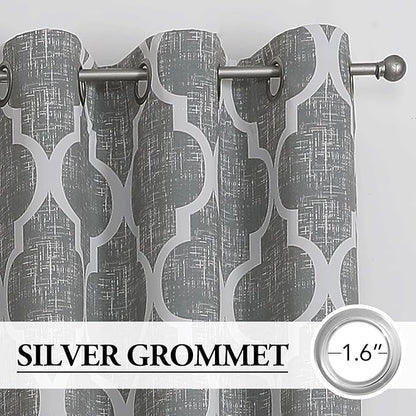 Beauoop 100% Blackout Curtains 96 Inches Long for Patio Sliding Door Grey Extra Wide Moroccan Geo Room Darkening Gray Thermal Soundproof Room Divider Grommet Window Treatment Drapes,100x96 Set of 1