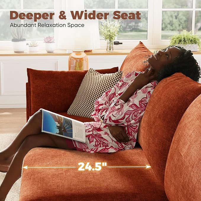 ABCASA 102.6" U Shaped Modular Sectional Sofa, 5 Seater Couch with Storage Ottoman Deep Seat and High Backrest with Removable Cover for Living Room, Apartment - Chenille Terracotta Orange