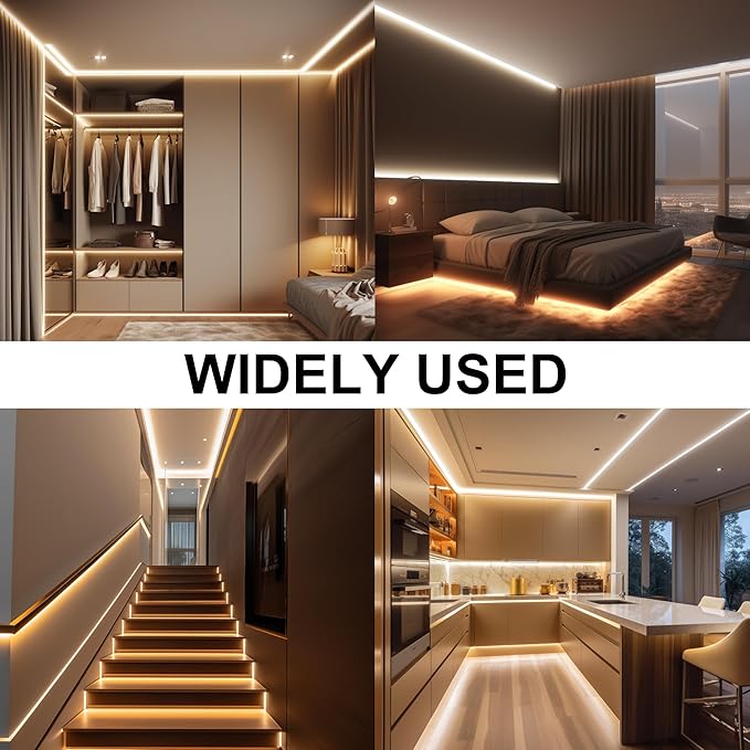 COB LED Strip Lights with RF Remote, 24V 32.8ft Warm White Dimmable LED Light Strips, High Bright 2700K LED Lights with Power Supply for Room, Kitchen, DIY Home Decoration