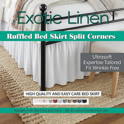 Ruffled Bed Skirt Split Corners with Platform, Tailored Fit Hotel Quality Wrinkle Free Ultra-Soft Microfiber Dust Ruffle, Upto 28 Inch Drop, Queen, Burgundy