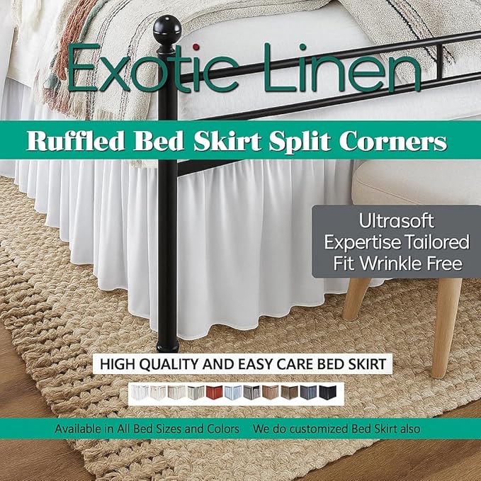 Ruffled Bed Skirt Split Corners with Platform, Tailored Fit Hotel Quality Wrinkle Free Ultra-Soft Microfiber Dust Ruffle, Upto 14 Inch Drop, Twin XL, Burgundy