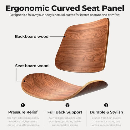Home Office Desk Chair with Wheels, Armless Adjustable Height PU Leather Office Chair, Mid Back Ergonomic Computer Chair, Walnut Curved Seat Design No-Arm Chair (All-Black)