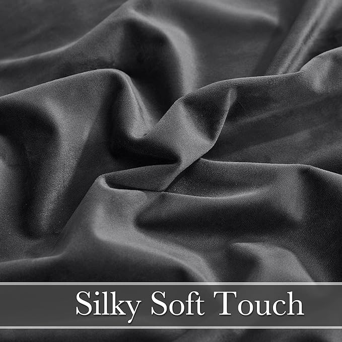 RYB Home Grey Velvet Curtains for Living Room - 84 inches Super Soft Luxury Back Tap Window Drapes Darkening Thermal Insulated Panels for Bedroom Sliding Door Dining Room, W52 x L84, 2 Pieces