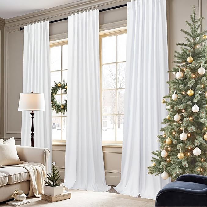 Neutral 10ft Blackout Curtains 120 Inches Long Elegant Cottage Floor Length Blinds Shades Tall Linen Curtain for Sliding Door 2 Panels Privacy Room Divider Drapes for Living Room Villa Back Tab White