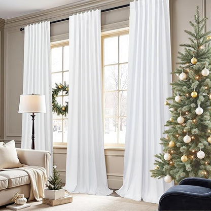 White Linen Complete Blackout Curtains 48 Inch Length for Kids Room 2 Panels Light Blocking Thermal Insulated Cold Reducing Noise Reduction Window Draperies for Bedroom Short Drapes 52 x 48 Long