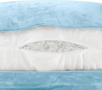 Husband Pillow Sky Blue, Original Reading Pillow in Bed Rest Chair, Shredded Memory Foam Large Lounge Cushion Adult Backrest with Arms, Comfy Back Support for Sit Sitting Up, Wash/Removable Cover
