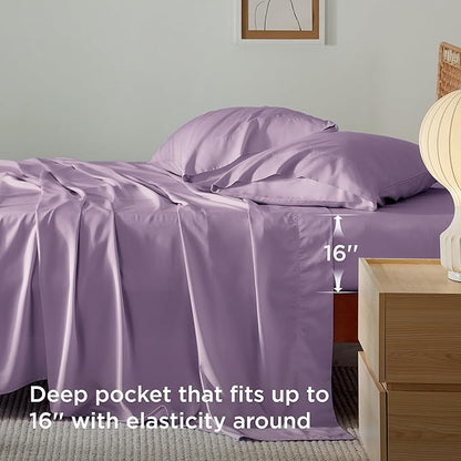 Bedsure California King Sheet Sets, Cooling Sheets for Hot Sleepers, Rayon Derived from Bamboo, Breathable & Soft, Deep Pocket Up to 16 Inches, Hotel Luxury Silky Bedding, Lilac