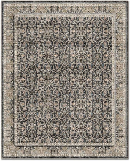 Washable 2x3 Entryway Rug, Boho Non-Slip Door Mat Vintage Distress Small Rugs for Kitchen Nursery Office Bedroom, 0.3" Neutral Oriental Throw Carpet with Cushioning Pad, Black/Brown/Blue/Multi