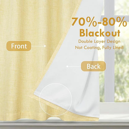 DriftAway Double Layer Linen Blackout Tie Up Curtains Thermal Insulated Fully Lined Balloon Roman Shade Bathroom Window Adjustable Rod Pocket for Small Window 31 Inch by 47 Inch Yellow