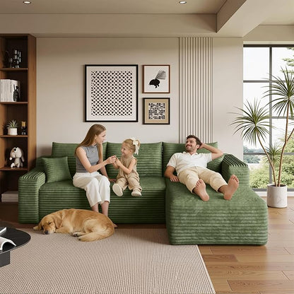 96" Sectional Couches for Living Room Modern Modular Sofa with L-Shape Couchs Upholstered Boneless Couch Deep Seat Sectional Couch with Chaise (Green, 96" Right Facing Chaise+2Seaters)