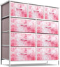 Sorbus Kids Dresser with 9 Drawers - Furniture Storage Chest Tower Unit for Bedroom, Hallway, Closet, Office Organization - Steel Frame, Wood Top, Tie-dye Fabric Bins (Pink, Tie-dye)