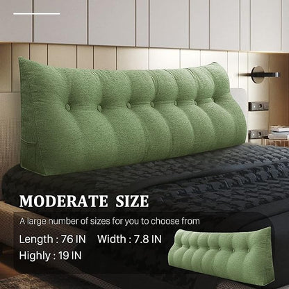homecozy Wedge Headboard Pillow Dorm Room Reading Pillow Back Support for Sitting Up in Bed Bolster Lumbar Cushion Body Positioning Bedrest Cotton Linen 76in Grass Green King