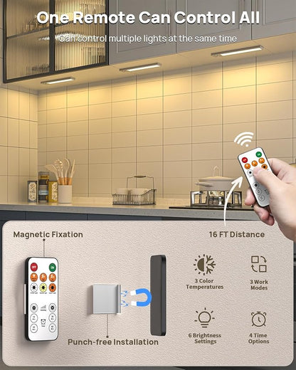 Under Cabinet Lights Wireless,Motion Sensor Light Indoor Closet Lights with Remote Control,3 Color Temps,LED Rechargeable Battery Operated,Under Counter Lights for Kitchen,Wardrobe,Hallway,Stairs