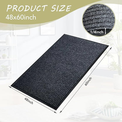 Front Door Mat,4'x5'Indoor Outdoor Door Mat,Heavy Duty Durable Welcome,Commercial Floor Mats Inside Outside Entrance, Waterproof All-Season, All-Weather Non Slip Backing Doormat for Entryway,Black