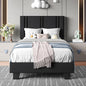 Upholstered Twin Size Bed Frame with Linen Fabric Headboard, Strong Wooden Slats Support, Noise Free, No Box Spring Needed, Black