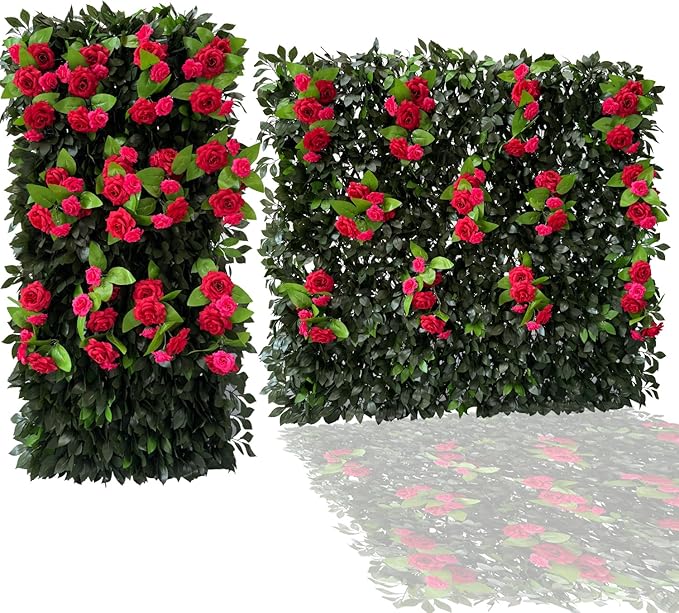 Sumery Expandable Fence Privacy Screen for Balcony Patio Outdoor,Decorative Faux Ivy Fencing Panel,Artificial Hedges (Single Sided Leaves) (1, Branches -Red Rose)