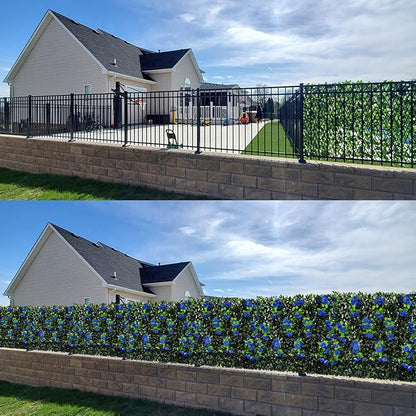 GLANT Expandable Fence Privacy Screen for Balcony Patio Outdoor,Decorative Faux Ivy Fencing Panel,Artificial Hedges (Single Sided Leaves) (4, Branches -Blue Rose)