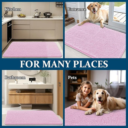 OLANLY Dog Door Mat for Muddy Paws 48x30, Absorbs Moisture and Dirt, Absorbent Non-Slip Washable Doormat, Quick Dry Chenille Mud Mat for Dogs, Entry Indoor Entryway Carpet for Inside Floor, Pink