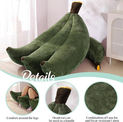 Banana Bean Bag Chair with Ottoman, Floor Sofa Bed with Footrest, Comfy Convertible Lounger for Adults, Plush Couch for Bedroom, Living Room or Dorm, L-DarkGreen