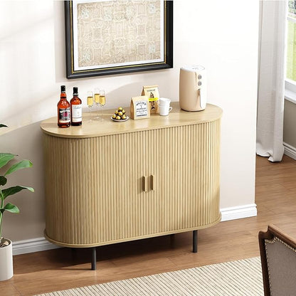 Buffet Cabinet with Storage, Fluted Sideboard Buffet with Sliding Door, Coffee Bar Cabinet with Adjustable Shelf, Console Table, Accent Table for Entryway, Kitchen (Oak, 40 Inch)