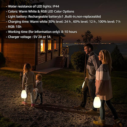 uuffoo 2 Pack Portable Outdoor Table Lamp - Dimmable Rechargeable Night Lights w/ Remote and 7 RGB Colors, IP44 Water-Resistant Hanging Lantern for Patio, Tent, Bedroom, Garden, Emergency