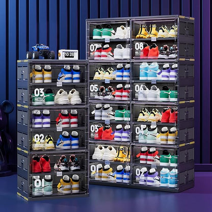 JEKO&JEKO 10-Tier Foldable Shoe Storage Cabinet with Magnetic Doors, Large Collapsible Shoe Rack Organizer for Entryway, Fits Up to 20 Pairs, Black